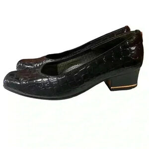 ARA GABRIELLE Crocodile Embossed Black Slip
On Mid Heel Comfort Pumps Navy Blue